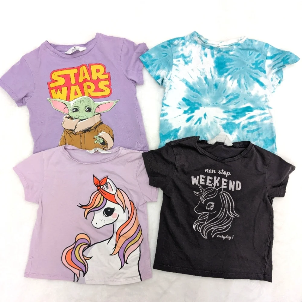 H&M 3/4T tee shirt 4 pack unicorn Star wars purple blue black white silver